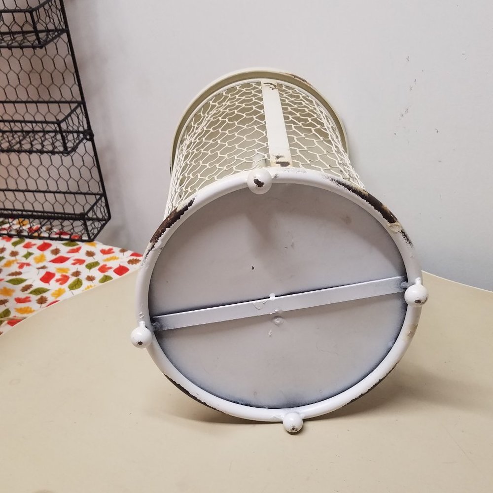 Country Farmhouse Distressed White Chicken Wire Paper Towel Holder - Picture 7 of 9